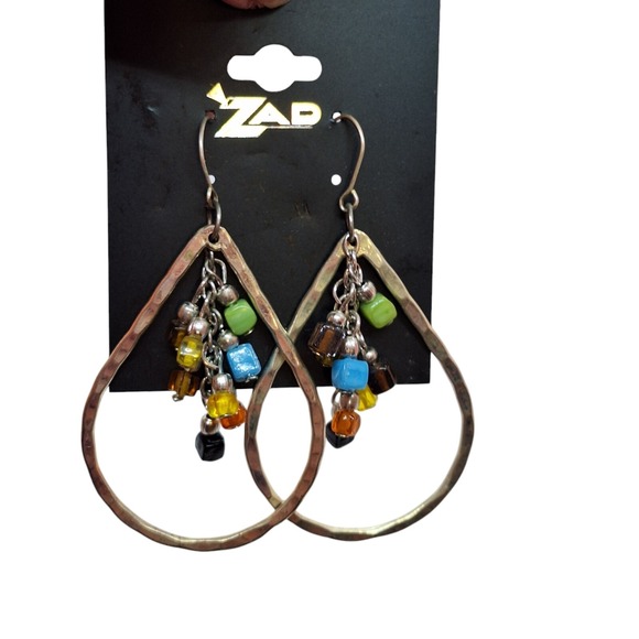 Zad Womens Fish Hook Faux Jeweled Dangle Earrings Textured Silver tone Boho Chic - Picture 2 of 5